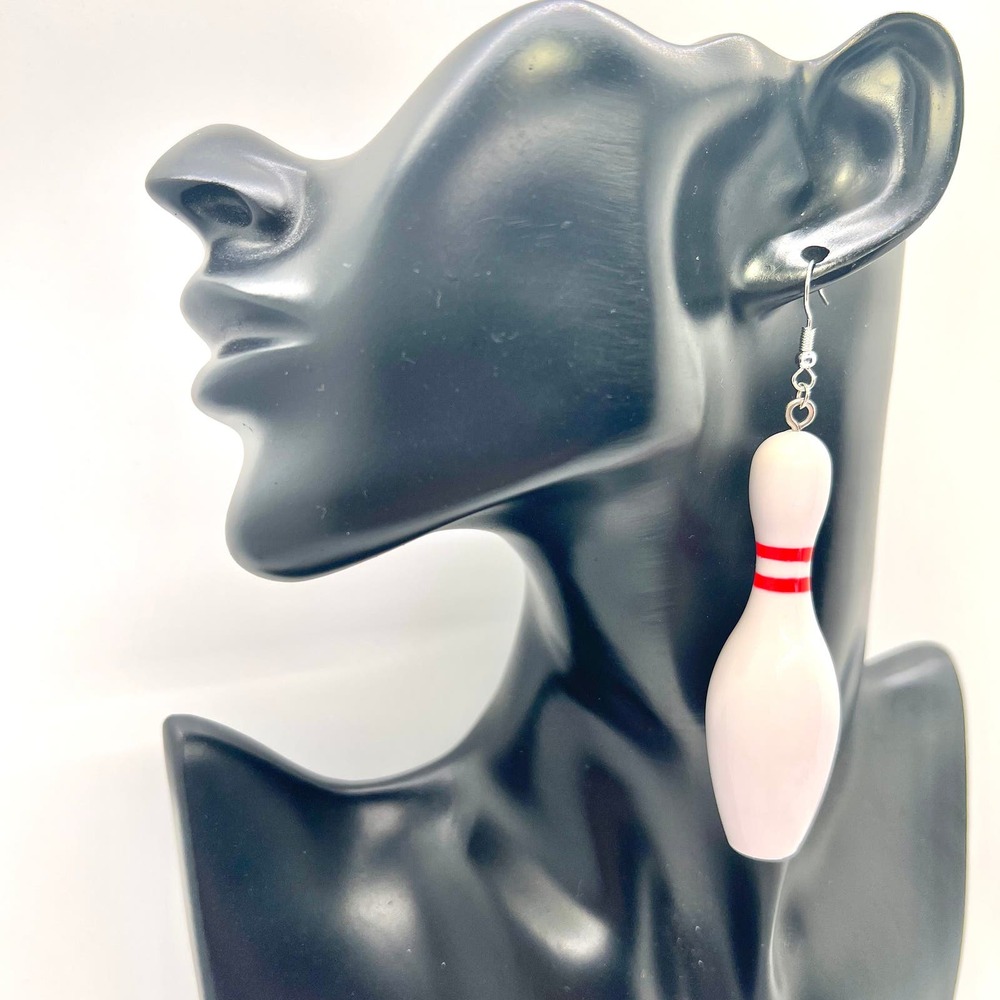 Giant Bowling Pin Earrings - Bowling Earrings - Statement Earrings - Oversized - Picture 6 of 7